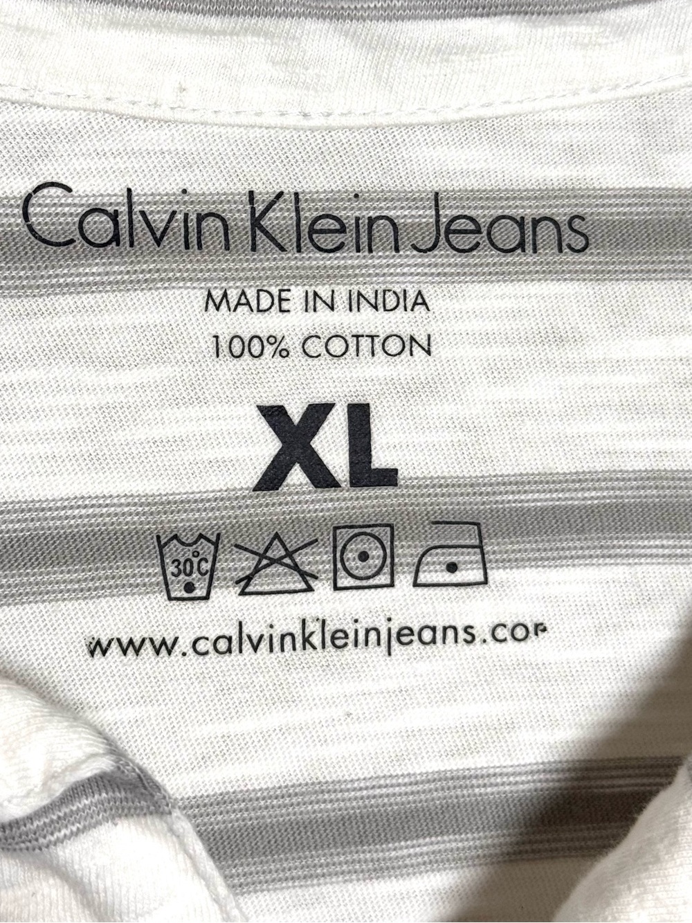 Calvin Klein Jeans Men’s XL Gray White Striped Cotton Polo Shirt - Picture 7 of 10